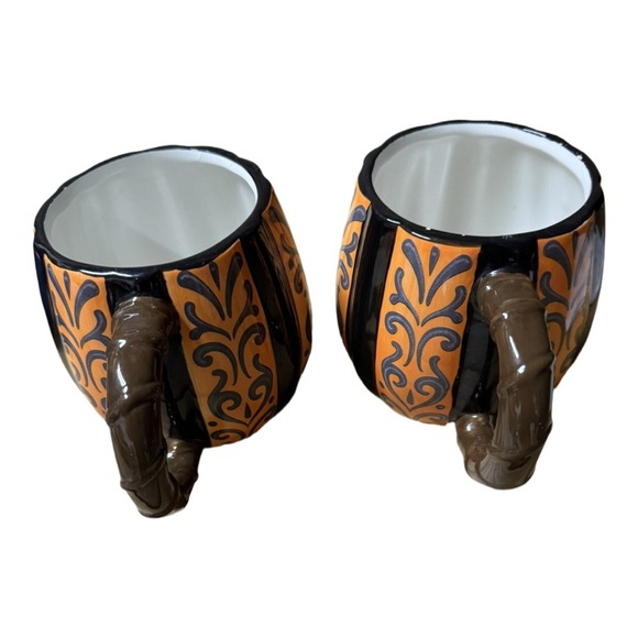 Set of 2 Pumpkin Mugs – Halloween Fall Harvest Ceramic Coffee Cups - Picture 3 of 5